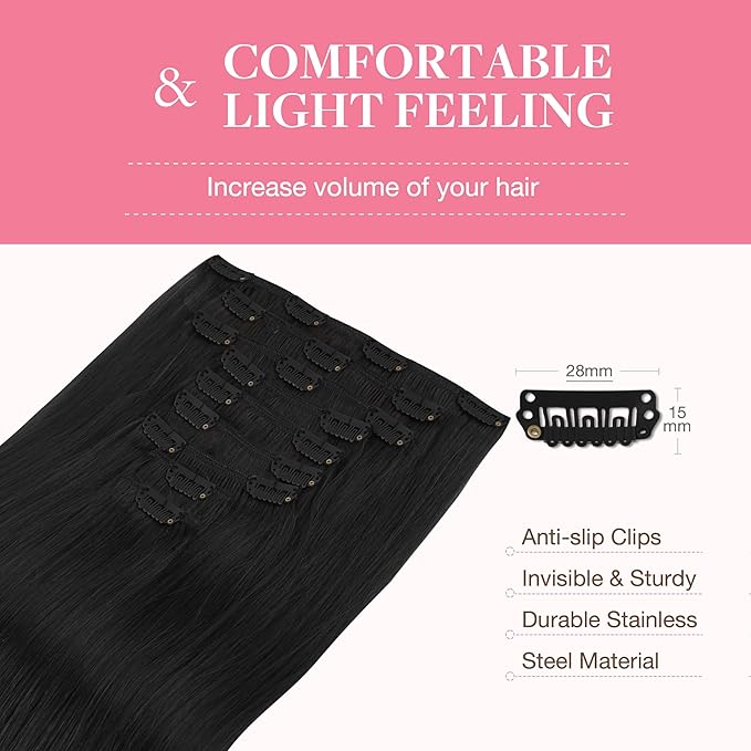 GOO GOO Clip in Hair Extensions Real Human Hair, Remy Human Hair Extensions Clip ins for Women, Natural Human Hair, 26inch 260g 9Pcs, #1 Jet Black