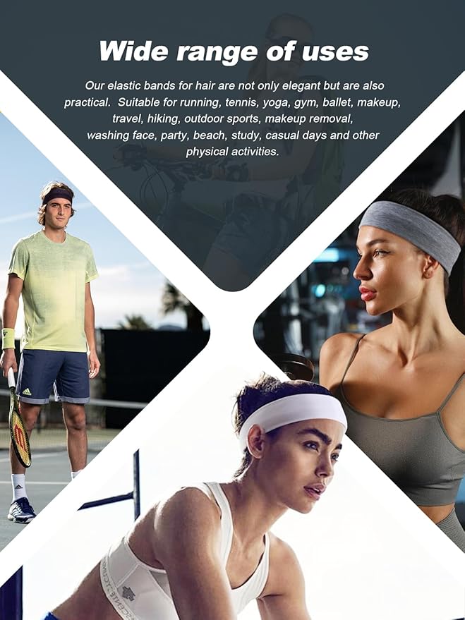 DRESHOW 8 Pack Sports Headbands for Women Non-Slip Stretchy Fashion HairBand Curly Hair Headband Soft Hair Accessories for Daily Wear Workout Yoga Running