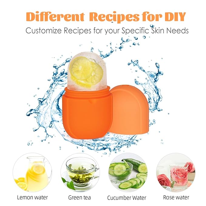 Ice Roller for Face and Eye, Gua Sha Facial Tools ,Puffiness Relief Ice Roller Skin Care ,Ice Facial Cube, Neck Massage, Silicone Ice Mold for Face Beauty,Self Care Gifts for Women ( Orange)