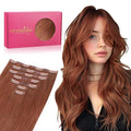 WENNALIFE Seamless Clip In Hair Extensions Human Hair, 16 Inch 130g 7pcs Dark Auburn Copper Real Hair Extensions Clip in Human Hair Invisible PU Skin Weft Natural Remy Human Hair Extensions