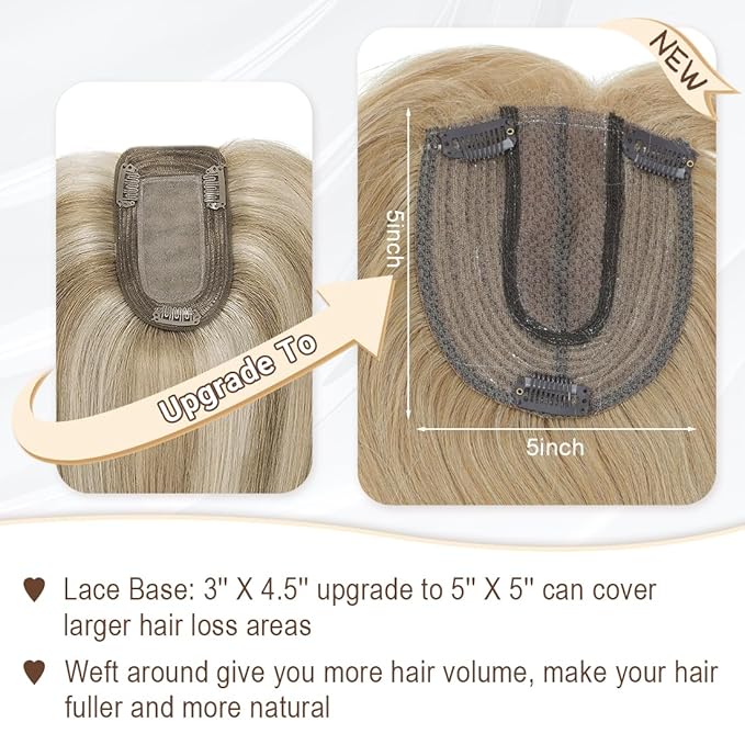 UDU Hair Toppers for Women for Thinning Hair Dark Blonde Highlights Synthetic Fiber Topper Pieces for Women Ladies Muti-layer Long Straight Wavy Clip in Wiglets with Fringe bangs