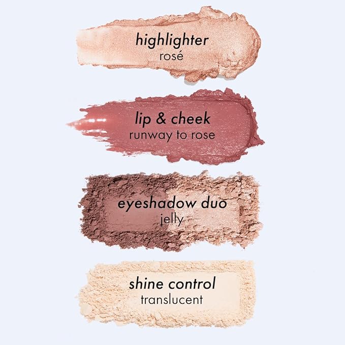 Subtl Beauty 4-in-1 travel makeup kit by subtl staks | eyeshadow duo, shine control powder, cream highlighter, lip and cheek | includes mirror lid and mini brush | stackable makeup designed for travel