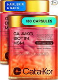 Hair Skin and Nails Supplement with Ca AKG | MSM | Hyaluronic Acid | Biotin | Vitamin C & Vitamin D3 K2 – Supports Radiant Skin, Promotes Shiny Hair & Strong Nails – 180 Capsules (2 Pack)