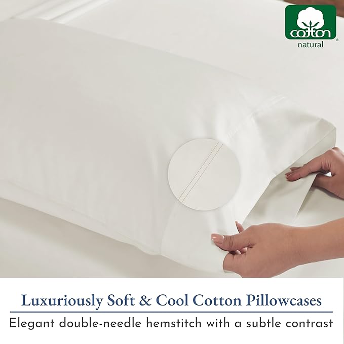 California Design Den Heirloom Soft, Smooth & Thick Certified 800 Thread Count 100% Cotton Sateen, 2 Pillow Cases Standard Size Fits Standard & Queen Size Pillows - Ivory (Cream Tone)