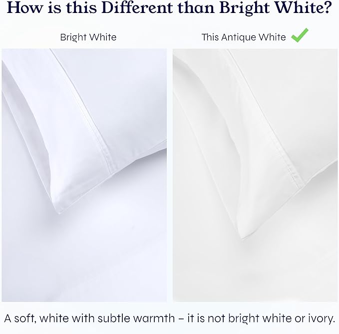 California Design Den King Size Pillowcase Set - 400 Thread Count, 100% Cotton Sateen, Set of 2 Pillow Covers, Soft and Breathable - Antique White