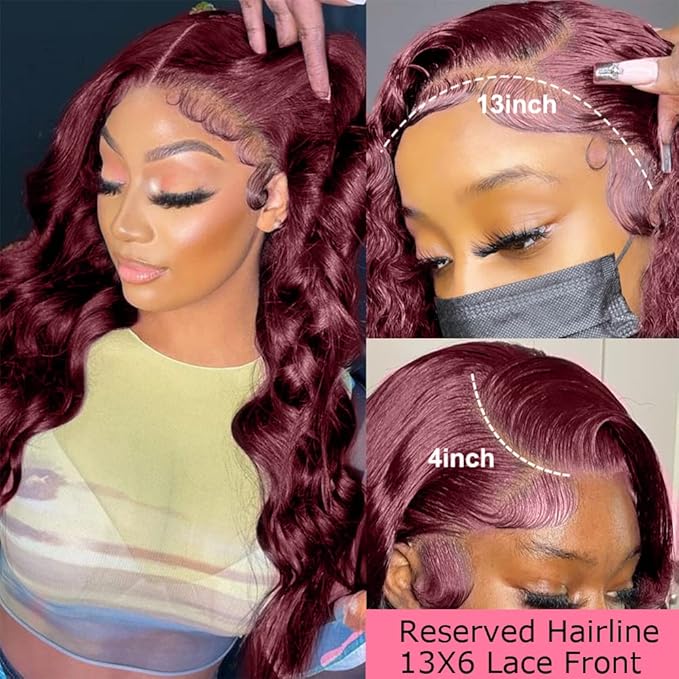 Burgundy Wig Human Hair 13x4 99j Burgundy Lace Front Wigs Human Hair Pre Plucked HD Transparent Lace Frontal Wigs Red Colored Wig 32Inch