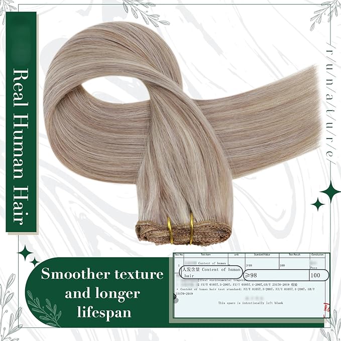 RUNATURE Clip in Hair Extensions Real Human Hair, Blonde Hair Extensions Clip Ins, Remy Human Hair Clip in Extensions, Add Hair volume, 14 Inch 50g 3pcs #19P60 Grey Blonde Highlight Platinum Blonde