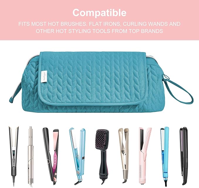 Hair Tools Travel Bag Karsyon Heat Resistant Mat Case Hot Tools Straightener, Curling Iron,Hair Dryers,Haircare Accessories Travel Essentials for Women 2 in 1 Organizer Bags(Teal)