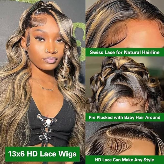 30 Inch Balayage Highlight Lace Front Wig Human Hair FB/27 Colored Body Wave Lace Front Wigs Human Hair 13x6 HD Lace 180 Density Glueless Wigs Human Hair for Black Women Blonde Wig Human Hair