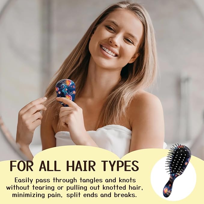 Mini Hair Brush,Cute Detangling Travel Hair Brush,Soft Bristles for Effortless Tangle Removal,Detangler Hairbrush for Women Men Boys Girls Kids Wet Dry All Hair Types (Pink Jellyfish, Mini)