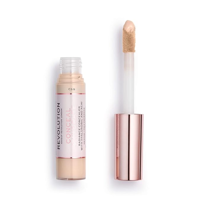 Makeup Revolution Conceal and Hydrate Concealer, Full Coverage & Matte Finish, C3.5 for Fair/Light Skin Tones, Vegan & Cruelty-Free, 0.7 Fl Oz