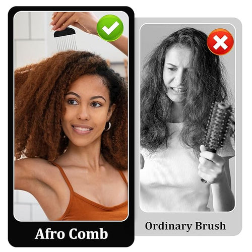 3pcs Hair Pick for Curly Hair, Stainless Steel Wide Tooth Detangling Comb Metal Afro Pick Comb with PP Handle for Curly Haircomb, Braids, Wigs Black