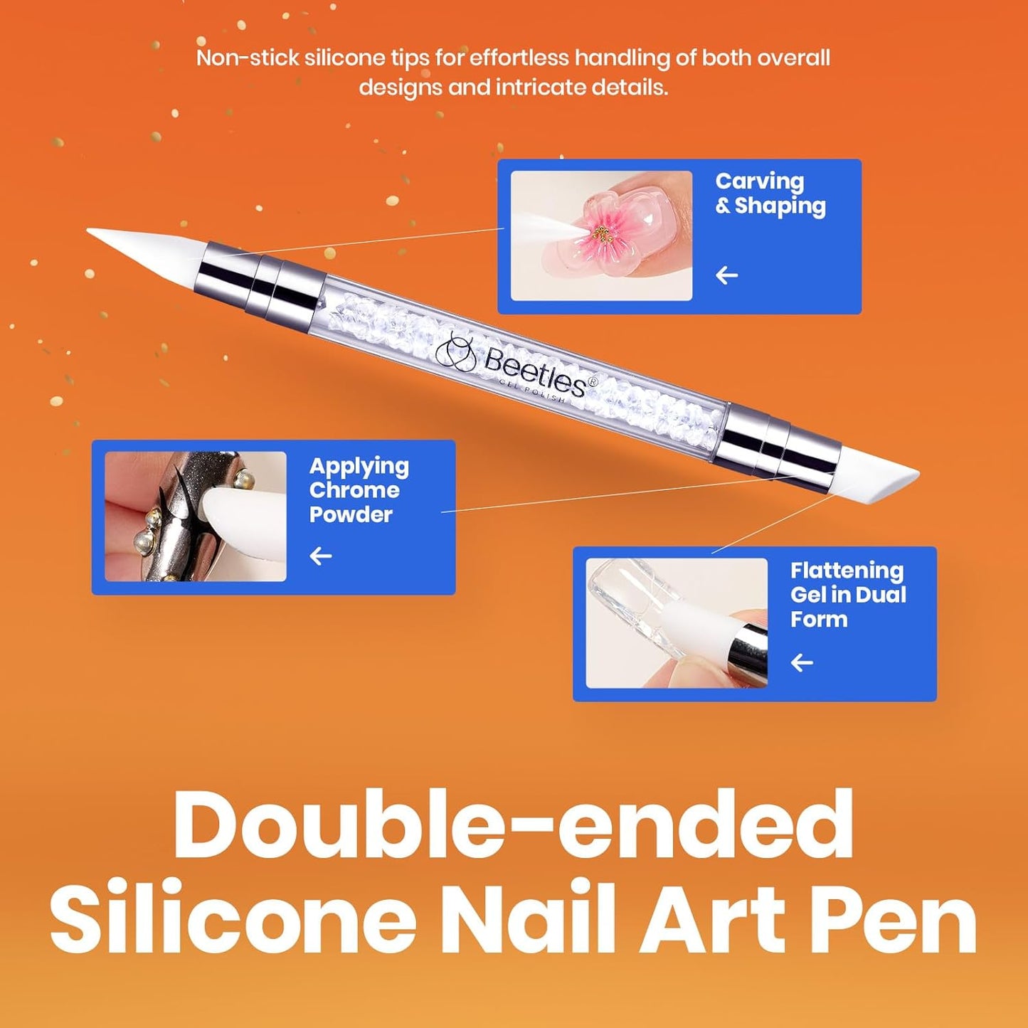 Beetles Solid Builder Nail Gel, 1.06 oz Clear 3D Gel Nail Art Non-Sticky Sculpting Gel, Hard Gel Building Gel with Chrome Nail Powder, Fall Nails Art Sculpture Pen Gift for Women,LED & UV Lamp Needed