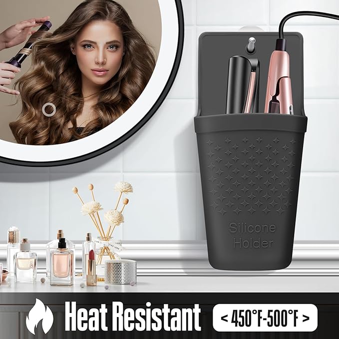 Heat Resistant Silicone Hair Iron Mat and Pouch,Portable Travel Hair Straightener Mat and Holder for Hair Styling Tools.1 Pack.(Black)