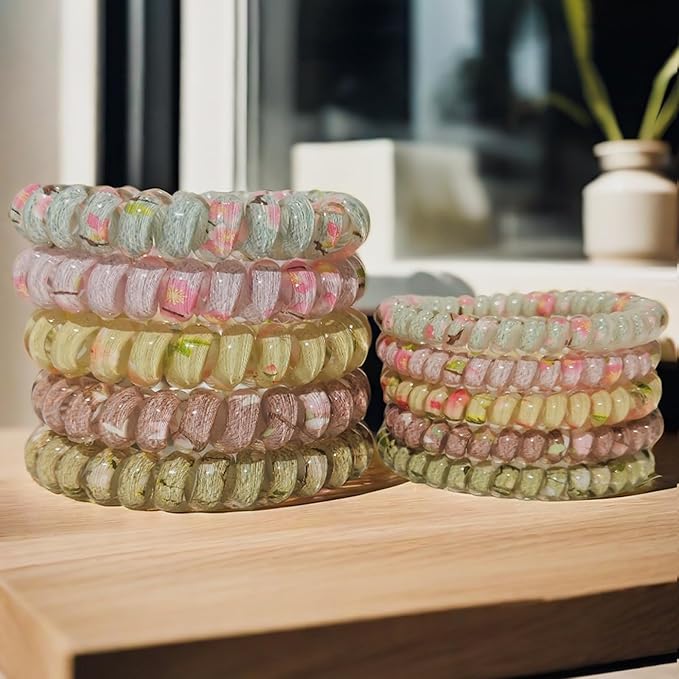 10 Pcs Spiral Hair Ties for Women - Small Elastic Hair Bands, No Damage Hair Coils, Ponytail Holders,Cute Hair Accessories for Thick & Thin Hair SP-5