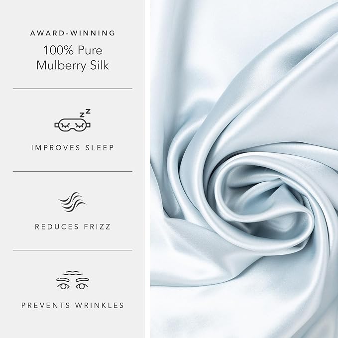 Fishers Finery 25mm 100% Pure Mulberry Silk Pillowcase (Lt Blue Queen)