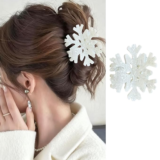 Snowflake Hair Clips for Women, Christmas Hair Claw Clips White Snowflake Strong Hold Large Hair Jaw Clips Cute Non-slip Winter Hair Barrettes Strong Hold Christmas Party Hair Accessories Decorations