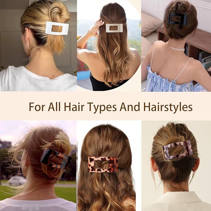4 PCS Flat Hair Clips, Large Flat Claw Clips for Women Girls, Strong Hold French Hair Clips for Thick Thin Hair, Stylish Classic Hair Barrettes(Matte Blue)
