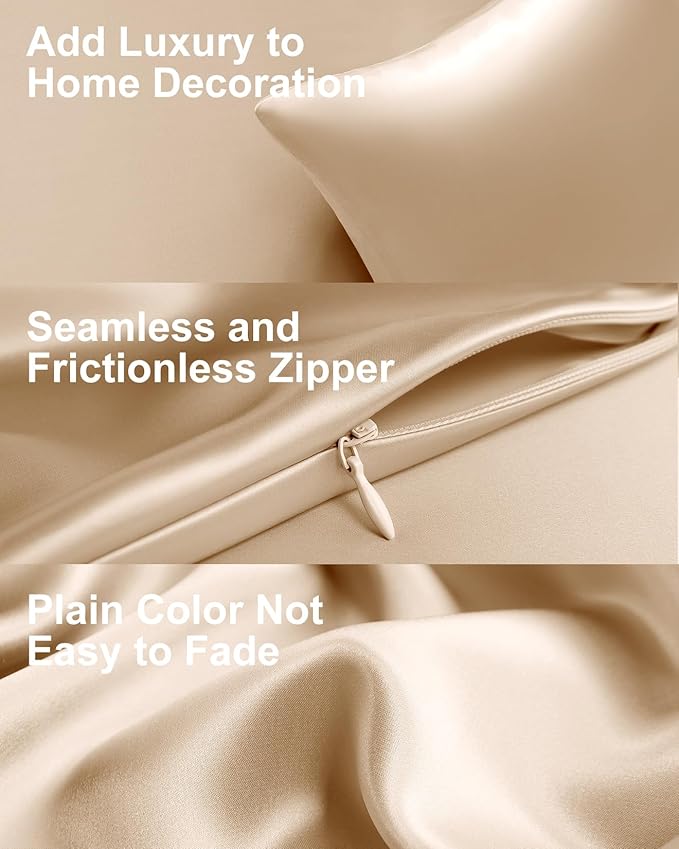 THXSILK Set of 2 100% Mulberry Silk Pillowcase for Hair and Skin Health, Soft Breathable and Smooth Pillowcases with Hidden Zipper, Both Sides Premium Grade 6A+ Silk, Body Size 20"x54", Beige