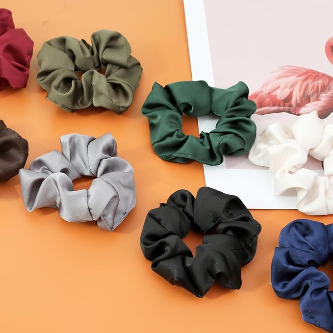 IVARYSS Scrunchies for Hair Sleep, Premium Satin Soft Than Silk for Women Curly Hair, Cute Bands Ties for Girls Thin | Thick Hair Styling, 12 Pack, Black