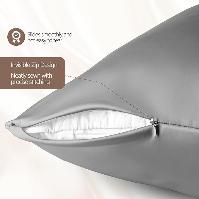 Silk Pillow Cases King - 6A Luxury 100% Mulberry Silk Pillowcase for Hair and Skin - Anti-Wrinkle, Cooling & Smooth, Hidden Zipper - Pillowcases for Sleeping Women, Silver Grey