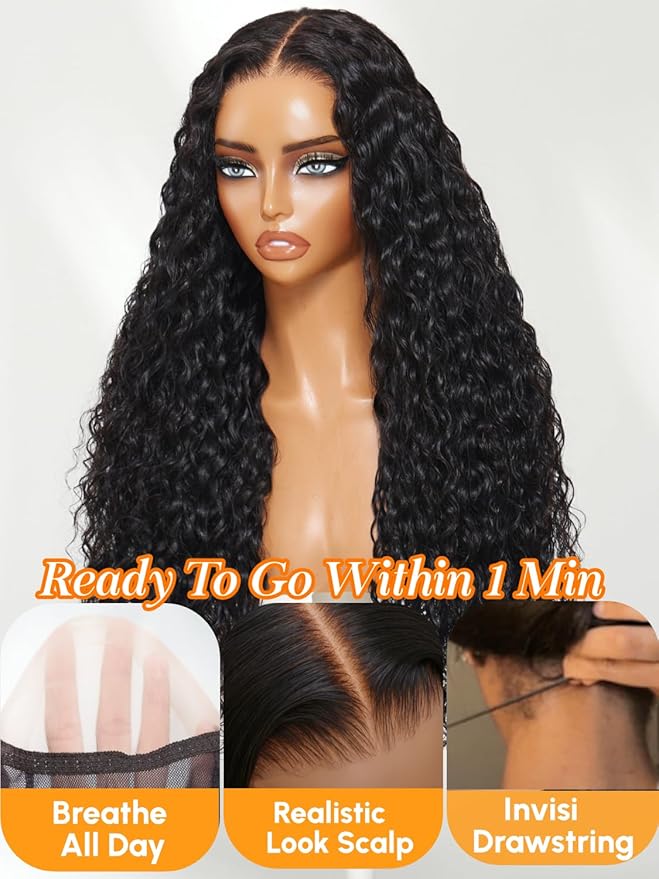 Julia Hair Loose Curly Wave Glueless Wigs Human Hair 7x5 HD Lace Closure Bye Bye Knots Mixed Curls Wig with Invisi Drawstring Pre Plucked Pre Bleached Put on and Go Beginner Friendly 22 Inch
