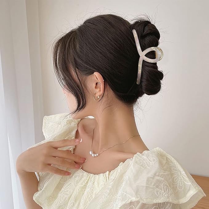 Big Butterfly Metal & Acetate Hair Clamps for Women and Girls - 4.7" Large Hair Accessories with Strong Hold for Long, Thick Hair (Pearly White, 1 Pc)