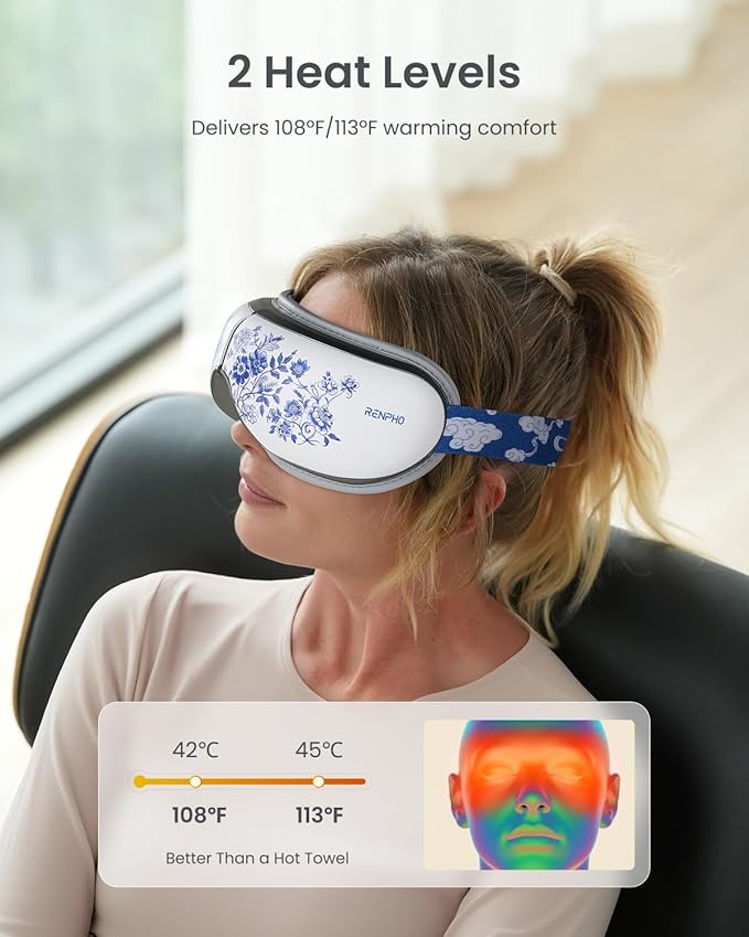RENPHO Eyeris 1 Eye Massager with Heat, Christmas Birthday Gifts for Mom Dad Women Men Her Him, Sleep Mask with Heat Bluetooth Music, Relax Eye