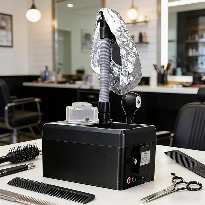 Nano Hair Steamer Machine 1200W-Professional Salon Hair Steamer with Evaporation Cap, Multifunctional for Hair Care & Coloring 5-in-1