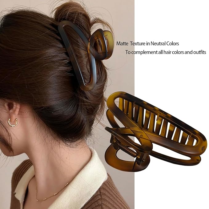 Large Hair Claw Clips, 4.3 Inch Non-Slip Big Unbreakable Hair Clip Matte Hair Claws for Women Long Thick Curly Hair, 2 Pack