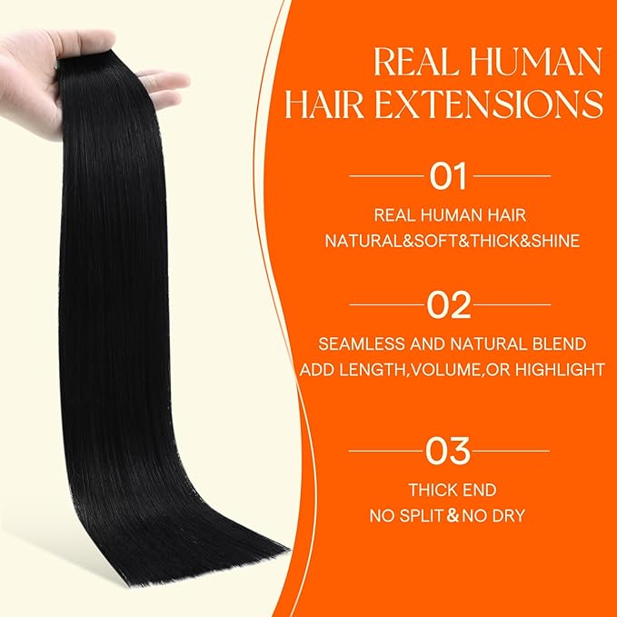 Full Shine Invisible Injection Tape in Hair Extensions Human Hair Color 1 Black Seamless Injected Machine Remy Double Sided Tape in Extensions 16 Inch for Women 20 Pcs 40 Grams Silky Straight