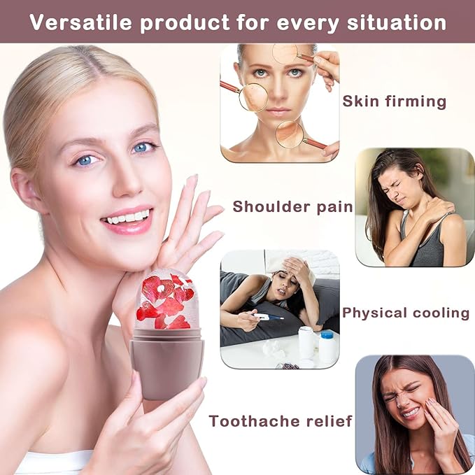 XHJRI Ice Face Roller Massager,Ice Cube Roller for Face, Eyes and Neck Naturally Conditioning and Skin Care,De-Puff Eye Bags,Reduce Migraine Pain,Reusable Massage Silicone Ice Mold (New Brown)