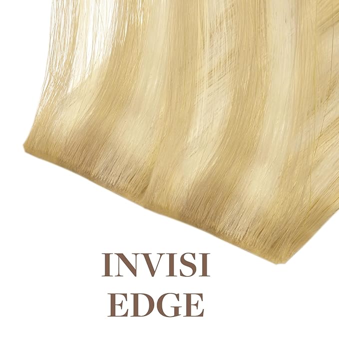 GOO GOO Invisi Edge Tape in Hair Extensions Human Hair, 18AT60A Pearl Ash Blonde Highlights10pcs injected with 10pcs classical tape ins, 24inch 50g, Virgin Remy Hair, Natural Look