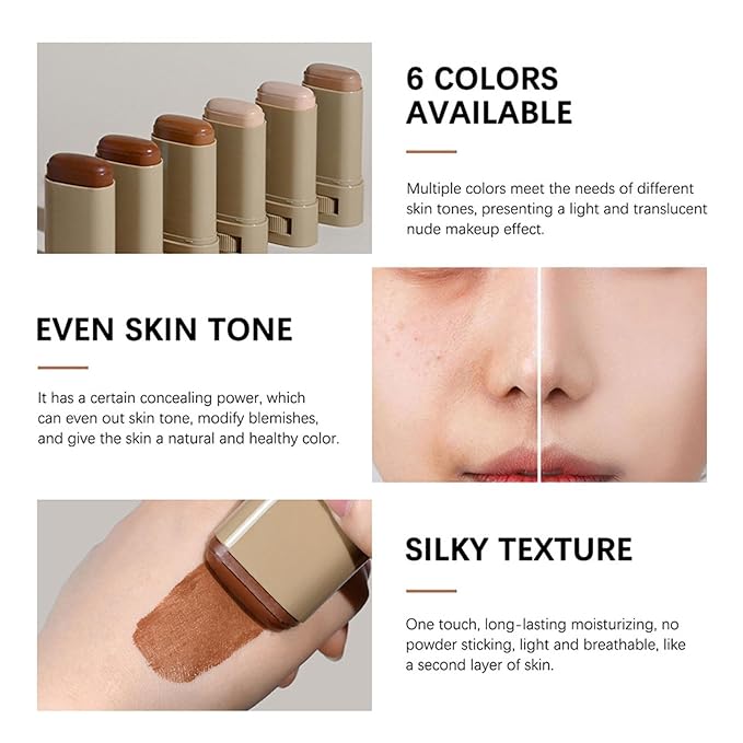 Multi-Use Foundation Stick Beauty Balm Serum Boosted Skin Tint, On-The-Go Tinted Solid Serum, Lightweight and Buildable Creamy Skin Tint Stick Makeup, Natural Finish(04#)