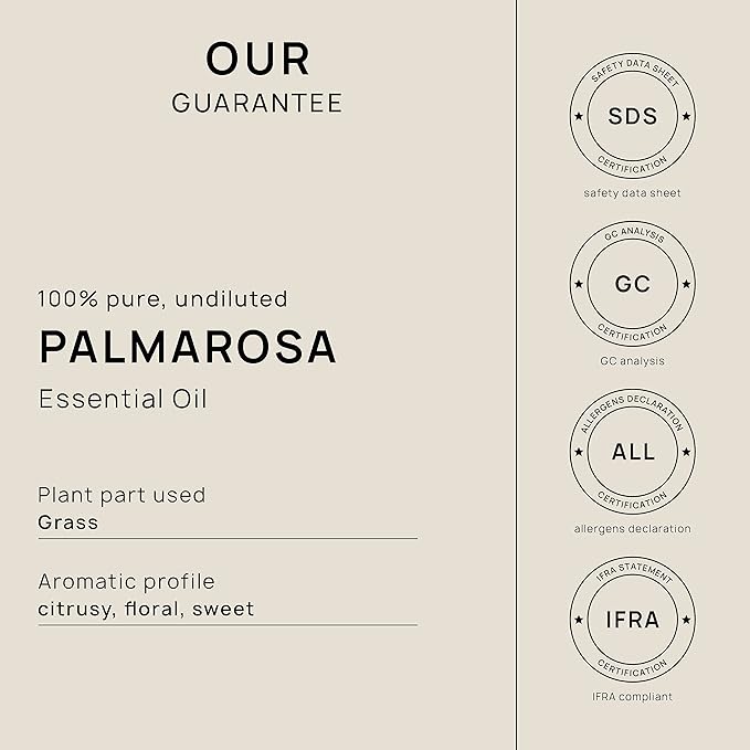 VINEVIDA Palmarosa Essential Oil - 32 oz - Undiluted - DIY Candle Scents - Bulk for Soap Making & Skin Care
