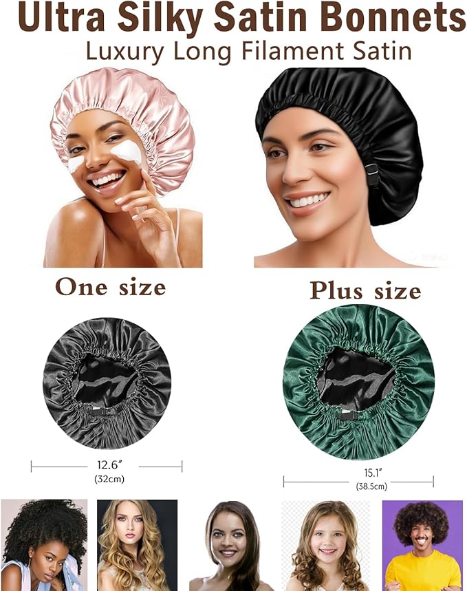 2Pcs Satin Bonnet Silky Bonnets Hair Bonnet For Sleeping Double Layer Curly Hair Sleep Cap Womens Silk Night Hats