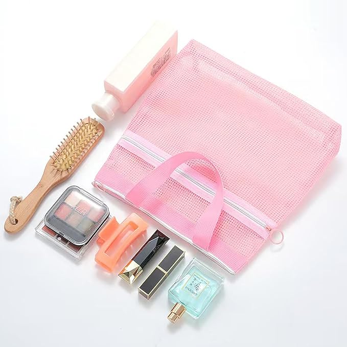 Mesh Shower Caddy Portable Quick Dry Tote Bag with Zipper & 2 Pockets, Large Caddy Mesh Shower Organizer for College Dorm, Swimming, Gym, Beach, Travel Essentials (Pink)