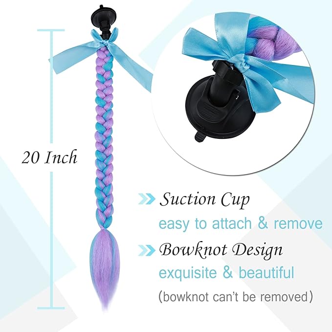 SEGO 1PCS/2PCS Helmet Pigtail Braids with Detachable Suction Cup Bowknot Ponytail Hair Many Colors (Helmet not Included)