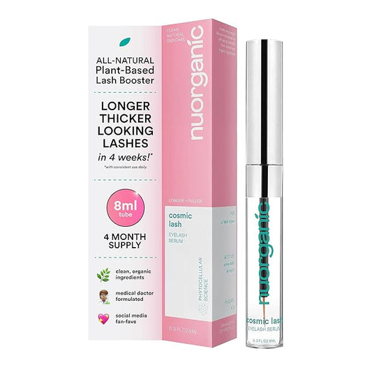nuorganic Cosmic Lash Serum Without Prostaglandins | Eyelash Growth Serum for Thicker, Longer, More Defined Lashes | 4-Month Supply XL Size | Made in USA | cGMPA Certified Lab | 8ml