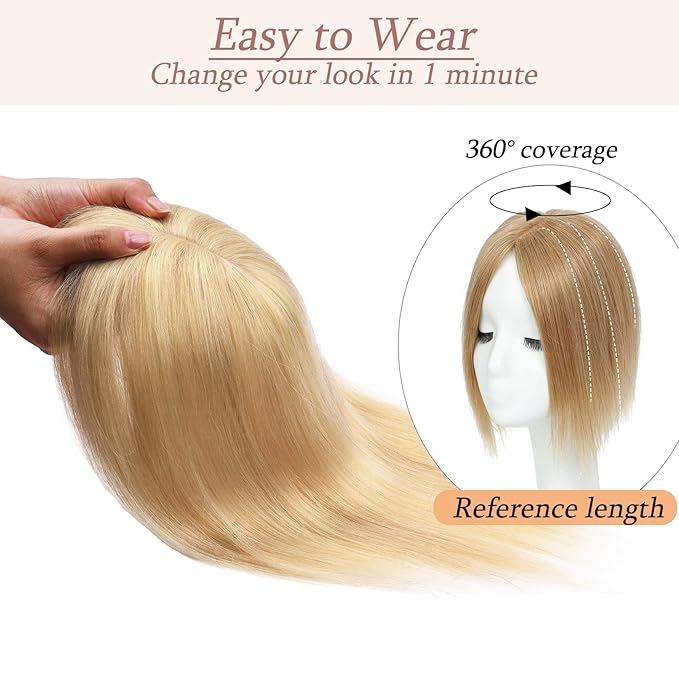 Human Hair Toppers for Women with Thinning Hair Real Human Topper Crown No Bangs 10 Inch #18P613 Ash Blonde mix Bleach Blonde