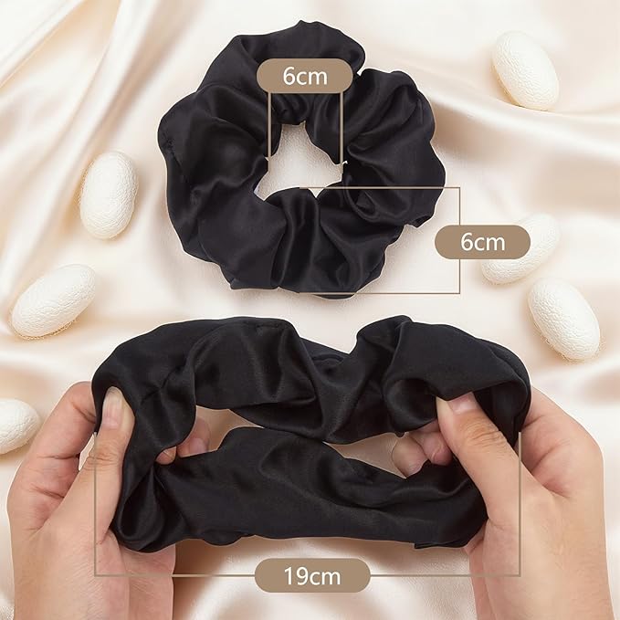 1 Pcs Silk Hair Ties, 22 Momme 100% Mulberry Hair Band, Silk Scrunchies for Women and Girls, 6A Grade No Damage Ponytail Holders (2.4in Width, Black)