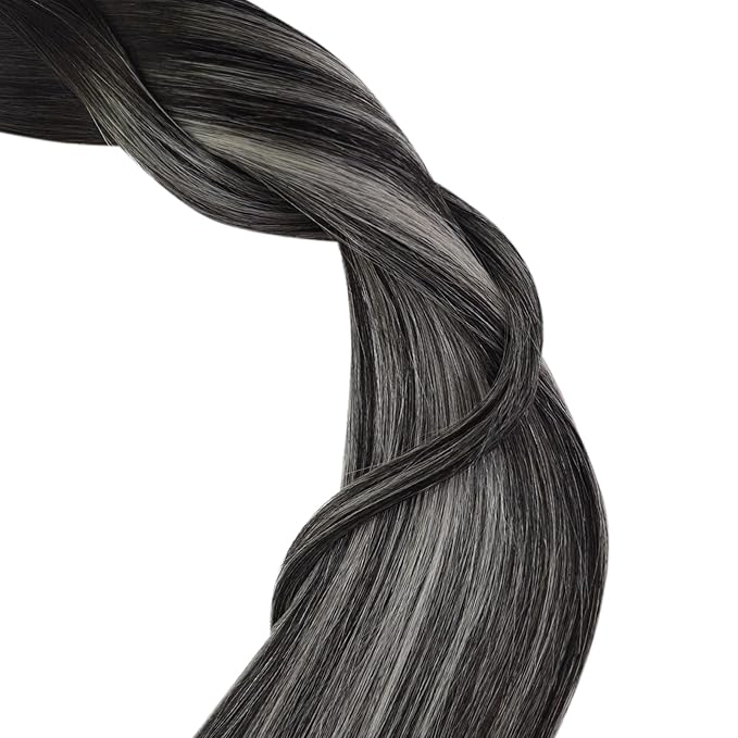 YoungSee Human Hair Tape in Extensions Black Ombre Invisible Tape-in Natural Hair Extensions Ombre Black to Silver Tape ins Hair Extension for Women 16 In 50g 20pcs Extensiones Adhesivas Pelo Humano