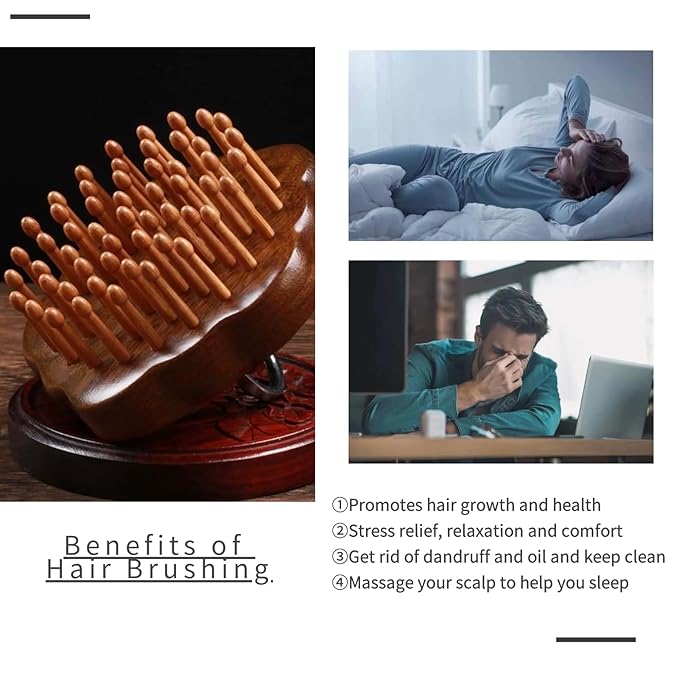 54teeth Bamboo Wood Hair Brush and Scalp Massage Comb - Fine Comb for Hair Growth