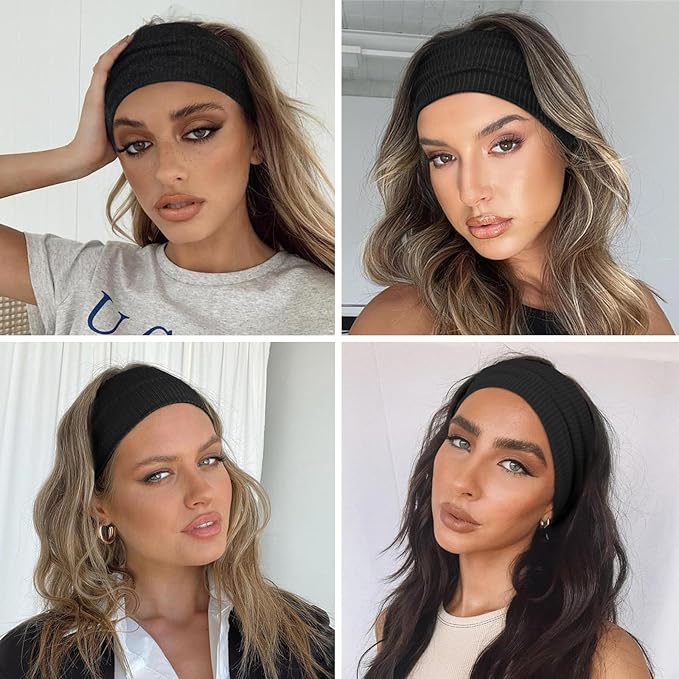 Black Headbands for Women Wide Non Slip Head Bands Soft Elastic Thick Hairbands for Women's Hair Fashion Workout Yoga Hair Accessories, 6 Pack