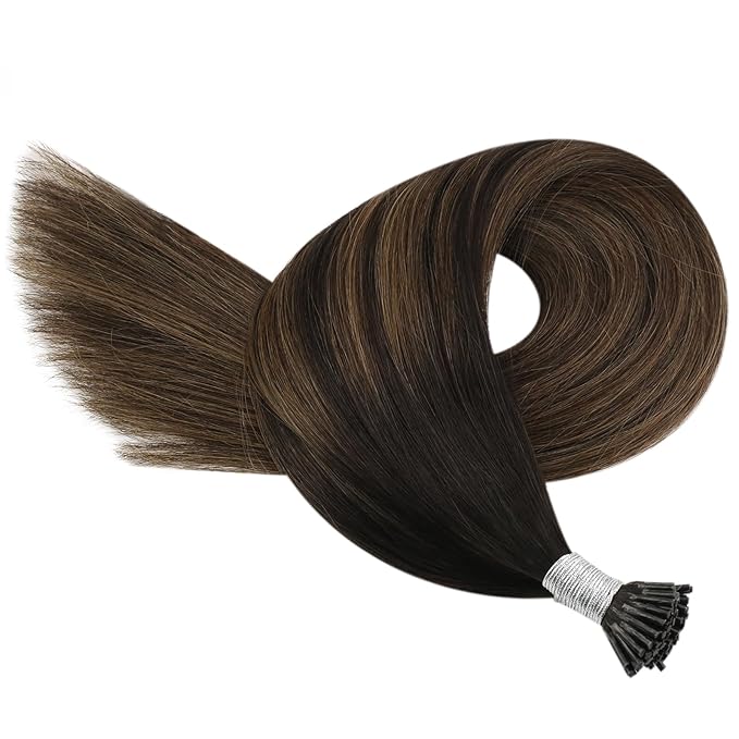 YoungSee I Tip Hair Extensions Ombre Brown I Tip Hair Extensions Human Hair Balayage Dark Brown with Brown Itip Human Hair Extension 18 Inch Ombre Pre Bonded Hair Extension Silky Straight 60s 50g