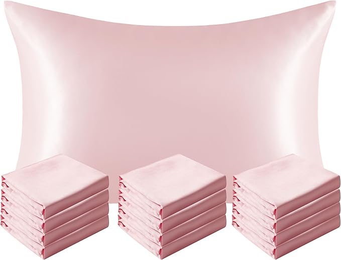 NTBAY 12 Pack Satin King Pillowcases for Hair and Skin, Luxurious and Silky Pillow Cases with Envelope Closure, 20 x 36 Inches, Light Pink