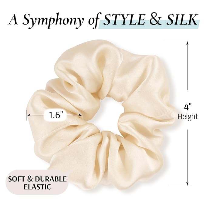 Zenssia Silk Scrunchies for Hair, Mulberry Silk Hair Ties for Women and Girls, No Damage Elastic Ponytail Holders（Black, Champagne, Coffee）