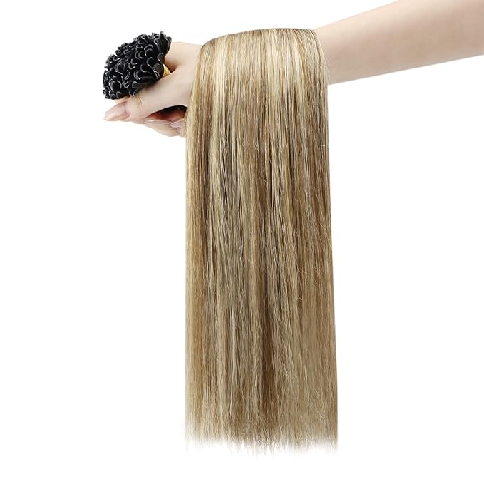 YoungSee U Tip Hair Extensions Brown Balayage Utip Hair Extensions Human Hair Brown Ombre Blonde Utip Human Hair Extension 16In U-Tips Hair Extension Soft Keratin Human Hair 50s/50g for Adding Volume