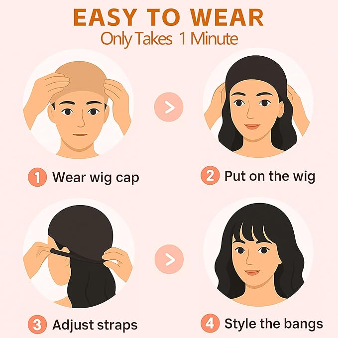 Nnzes Wig with Bangs for Women Short Bob Wavy Charming Synthetic Dark Blue Wigs with Natural Shoulder Length Curly Heat Resistant Hair for Daily Party Use