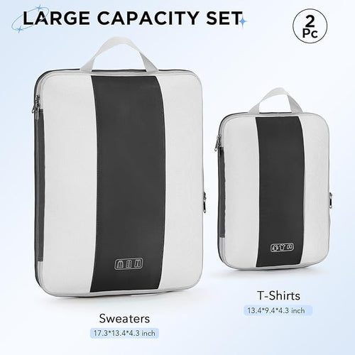 2 Set Compression Packing Cubes for Travel Essentials,Compressible Expandable Packing Cubes for Suitcase,OlarHike Luggage Organizer Bags for Travel,Handy Helper for Organizing Clothes(Black)